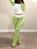 LW Casual Modal Round Neck Patchwork Solid Color Long Sleeve Two-piece Pants Set